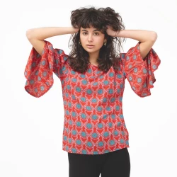 Blusa Boho Estampada Retro con Mangas Acampanadas | Estilo Hippie y Étnico en Rayón Suave