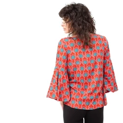 Blusa Boho Estampada Retro con Mangas Acampanadas | Estilo Hippie y Étnico en Rayón Suave