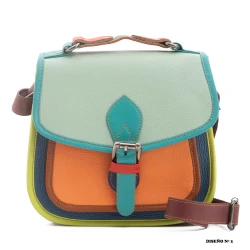 Bolso de piel tipo maletín multicolor artesanal con asa bandolera BG441