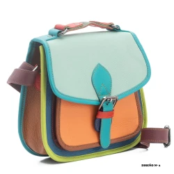 Bolso de piel tipo maletín multicolor artesanal con asa bandolera BG441