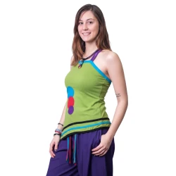 Top Casual Asimétrico con Patchwork — Estilo Boho Único y Artesanal