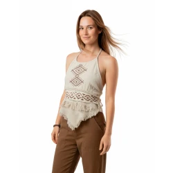 Top de Jute y Algodón con Espalda Descubierta – Estilo Psy Trance