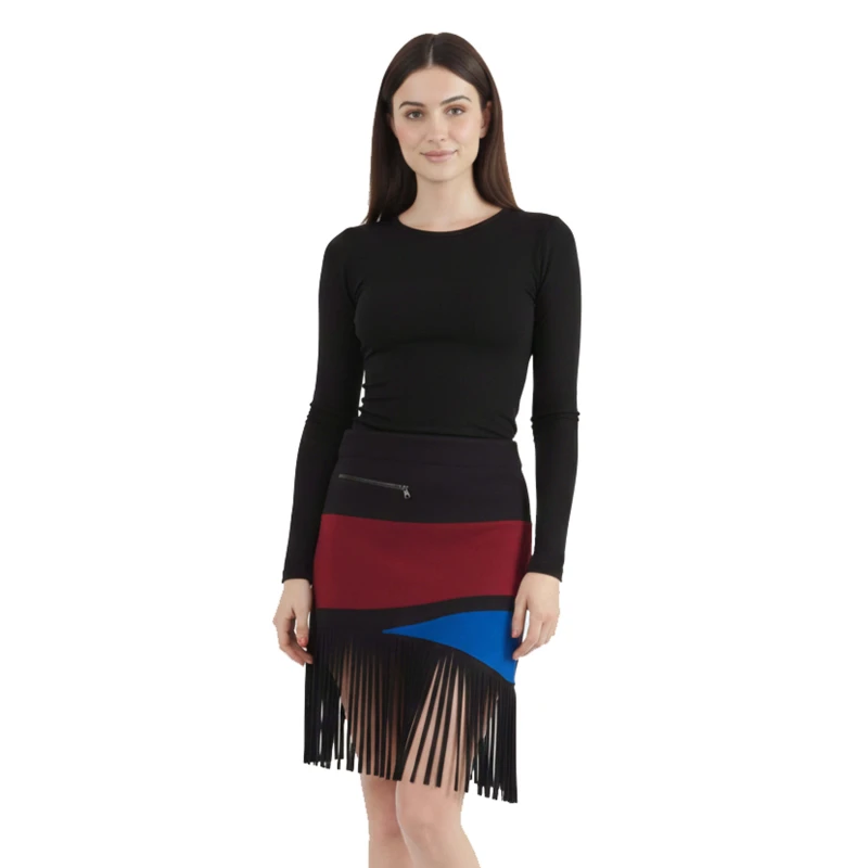 Falda polar boho asimétrica con flecos para mujer, ideal para invierno