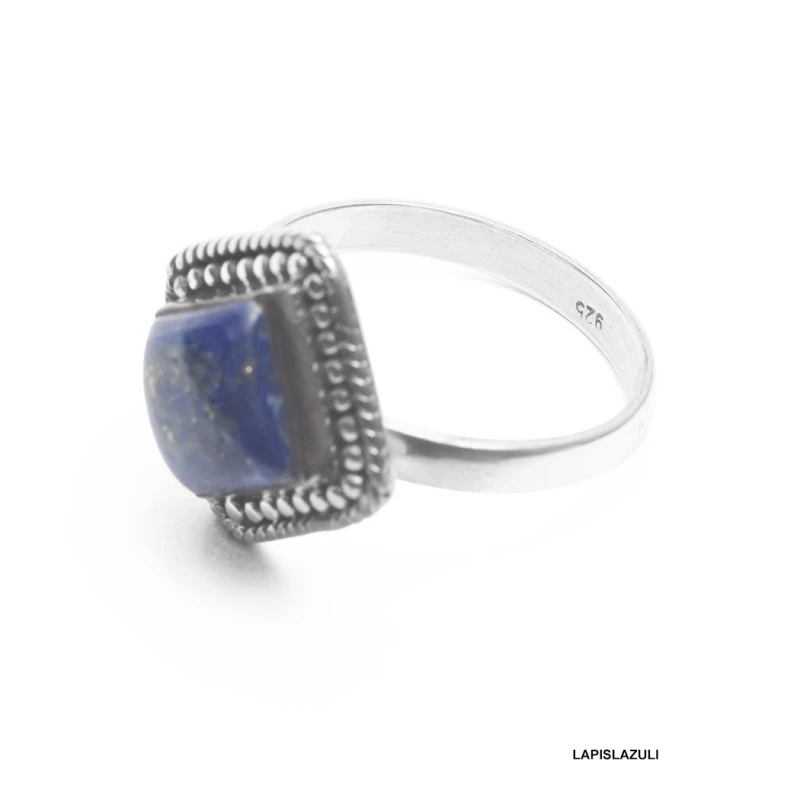 Anillo de plata 925 con piedra natural cuadrada etnico