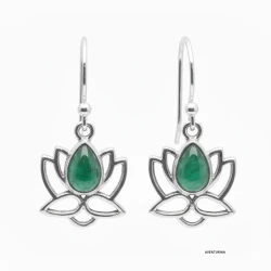 Pendientes flor de loto en plata 925 con piedra natural alargada
