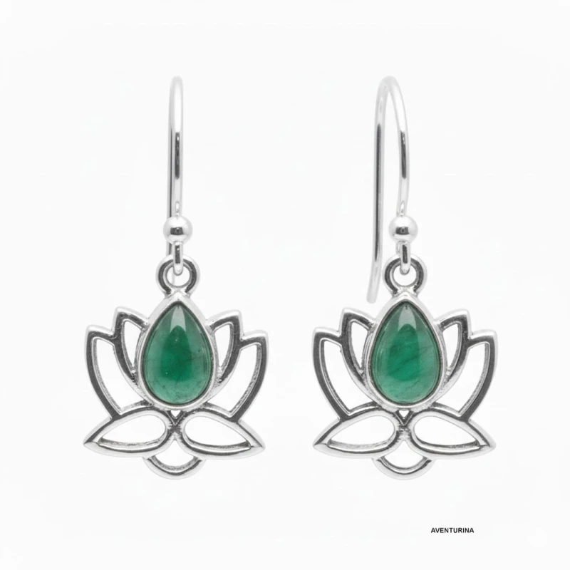 Pendientes flor de loto en plata 925 con piedra natural alargada