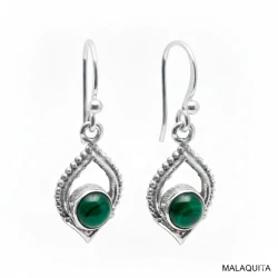 Pendientes étnicos de plata 925 con piedra natural y forma de escudo