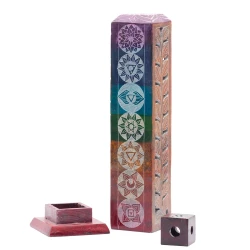 Inciensario torre de piedra multicolor con chakras