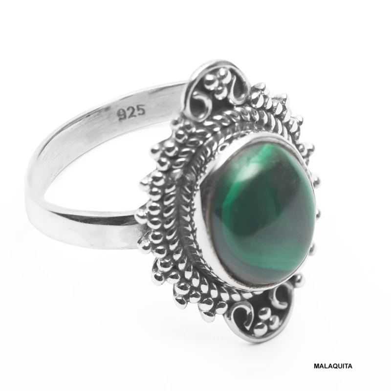 Anillo lanzadera de plata 925 con piedra natural y estilo étnico hindú