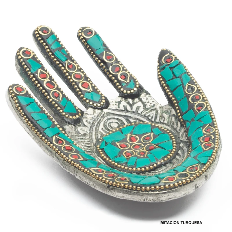 Incensario metálico en forma de mano con resinas tipo piedra