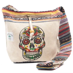 Bolso macuto de cañamo con serigrafia de calavera