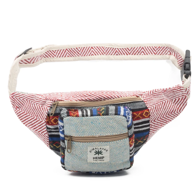 Riñonera de cañamo tipo banana con tejido etnico