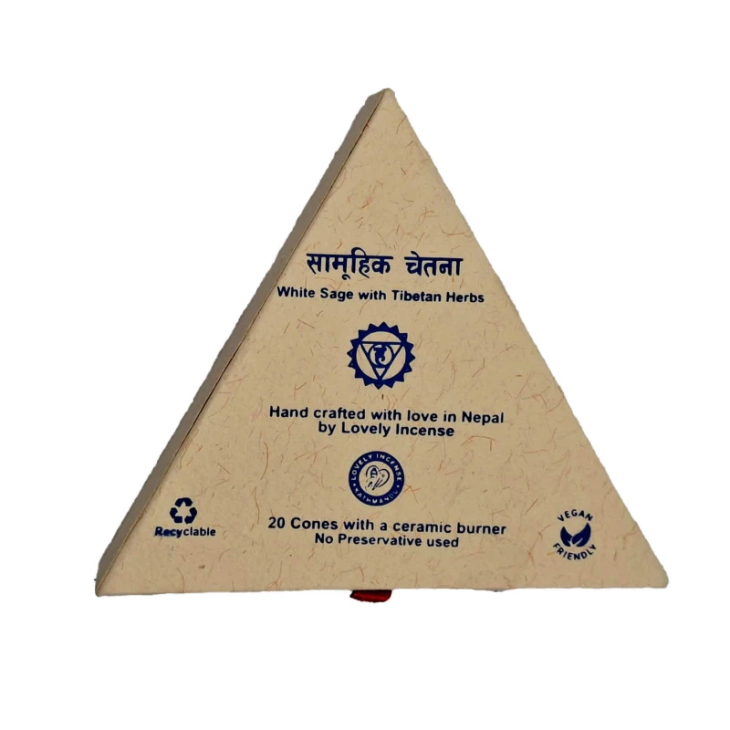 Conos de incienso de salvia blanca con hierbas tibetanas y quemador cerámico