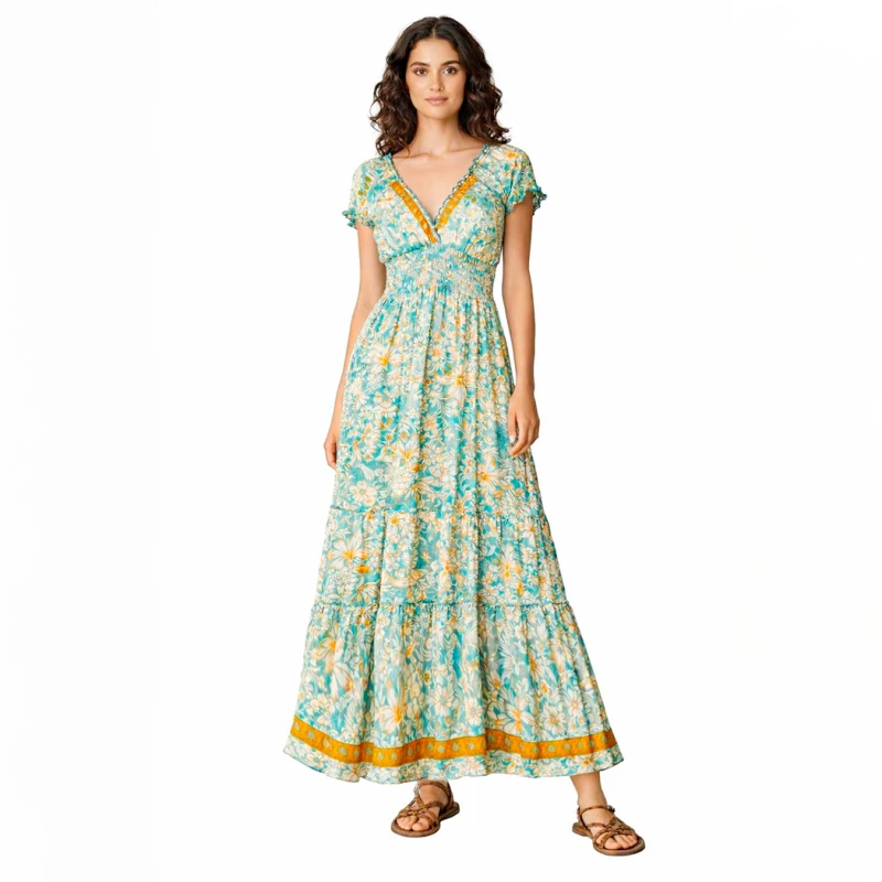 Vestido largo de poliseda estampado para verano