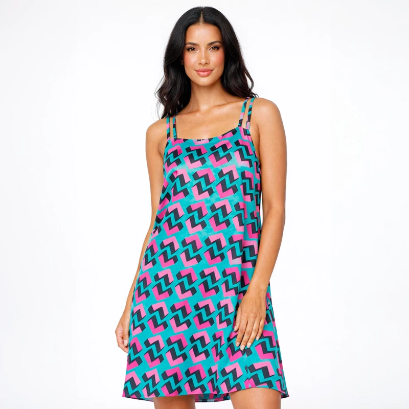 Vestido playero de rayón estampado tipo peto